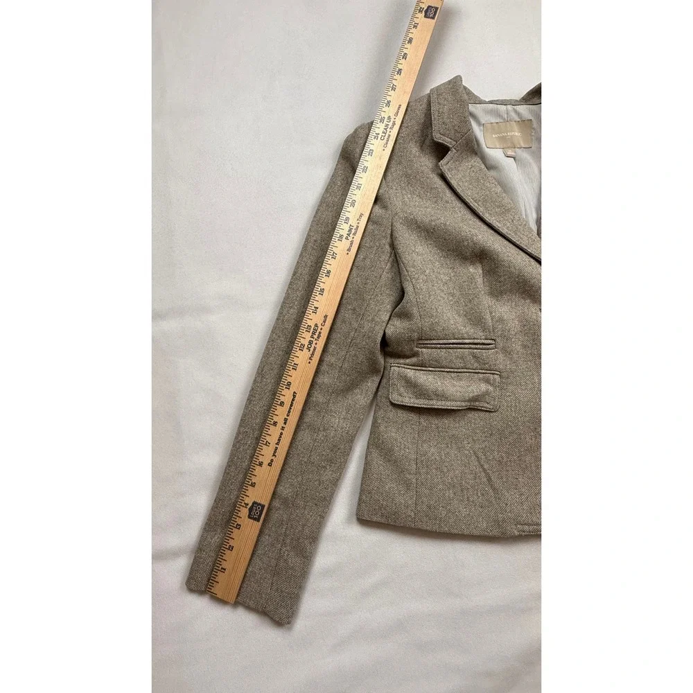 Banana Republic Womens 12 Tan Herringbone‎ Wool Blend Two Button Blazer Jacket